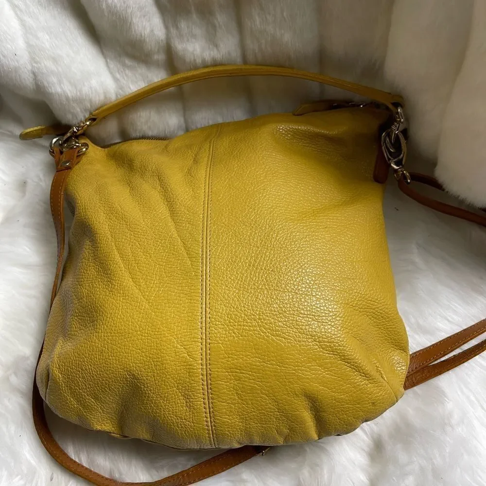 Valentina Italia pebble leather yellow mustard slouch hobo shoulder bag